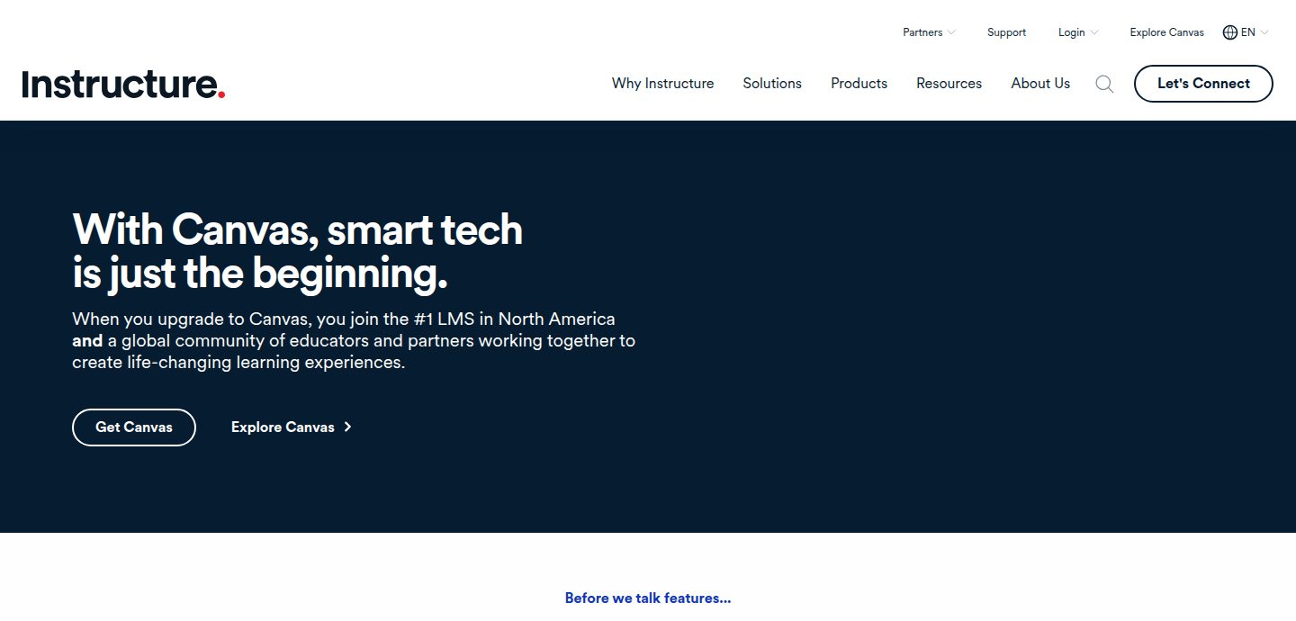Screenshot of the Canvas LMS website