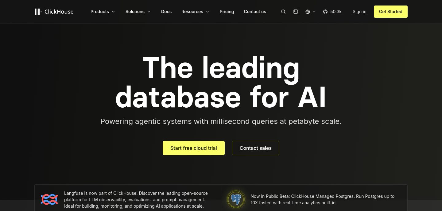 Screenshot of the ClickHouse website