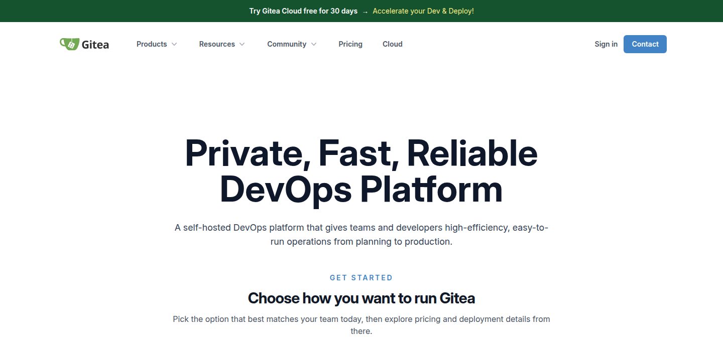 Screenshot of the Gitea website
