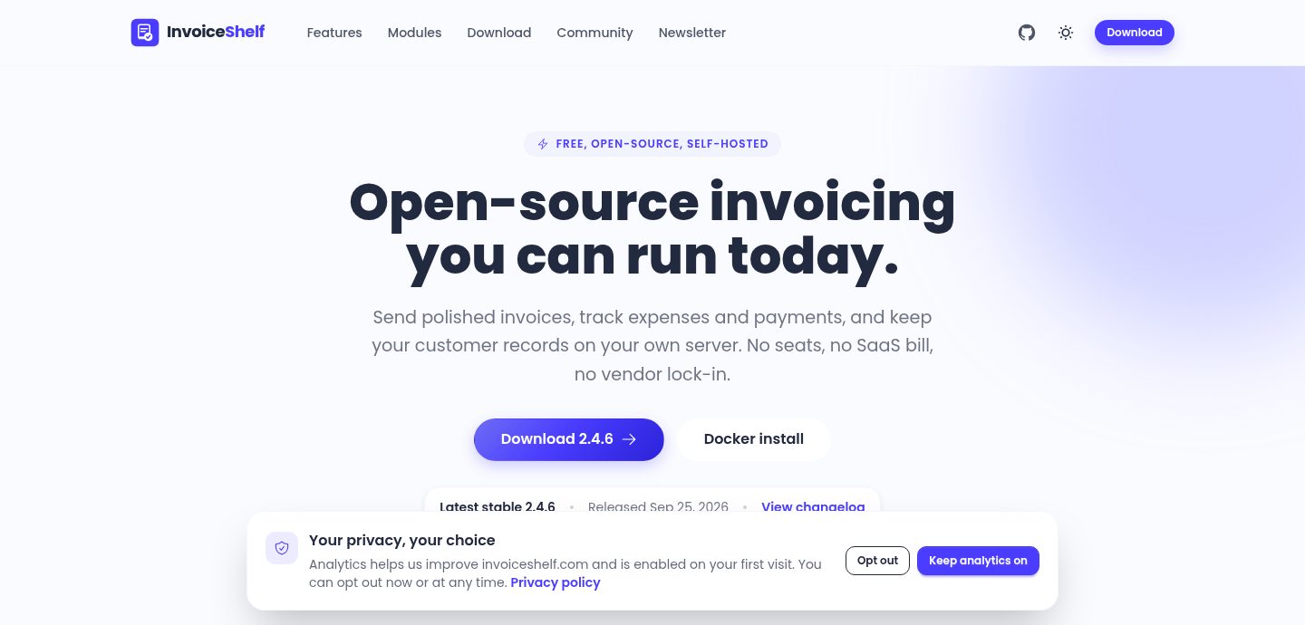Screenshot of the InvoiceShelf website