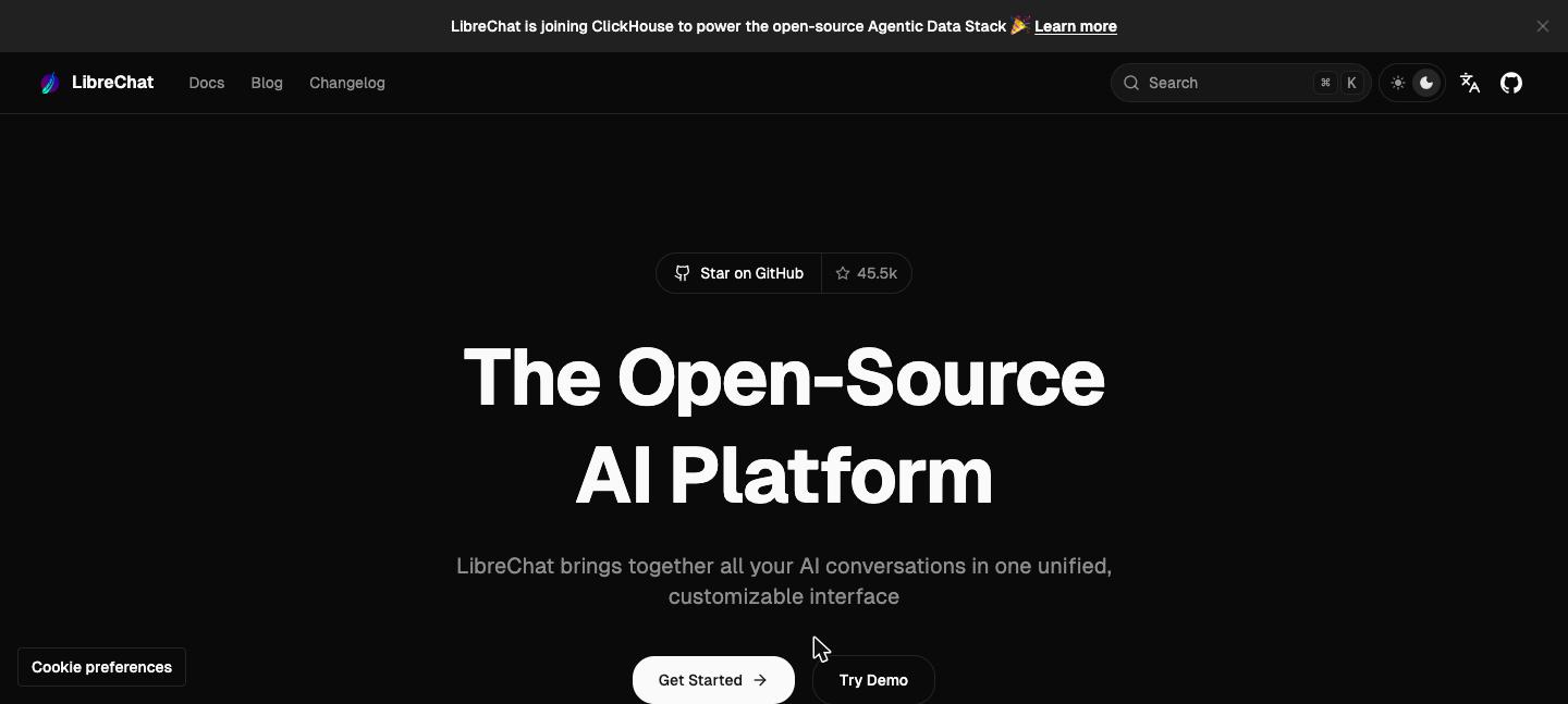 Screenshot of the LibreChat website
