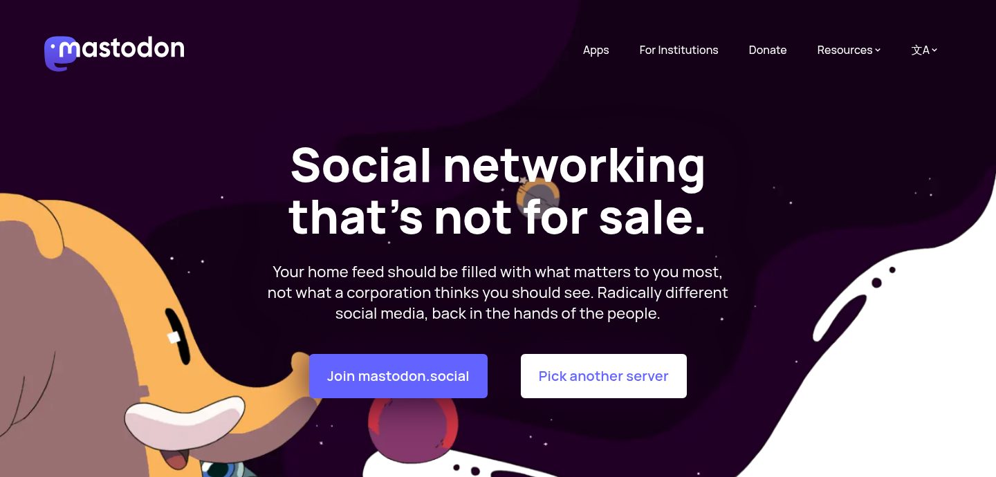 Screenshot of the Mastodon website