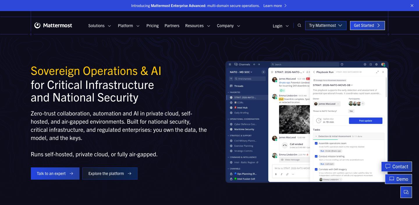 Screenshot of the Mattermost website