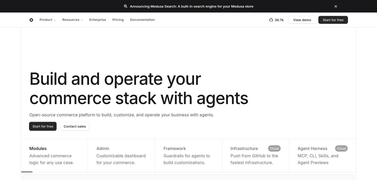 Screenshot of the Medusa website