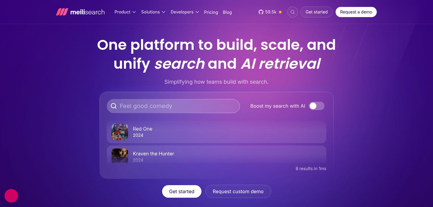 Screenshot of the Meilisearch website