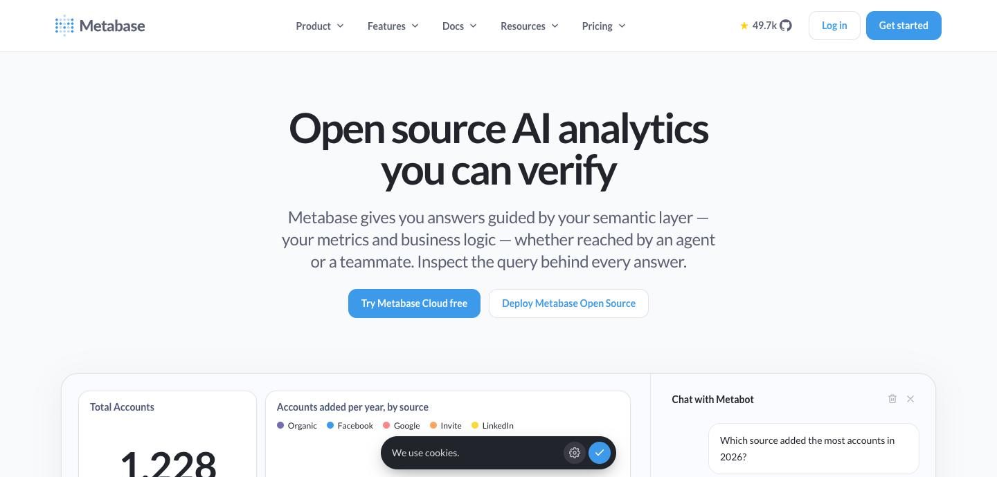 Screenshot of the Metabase website