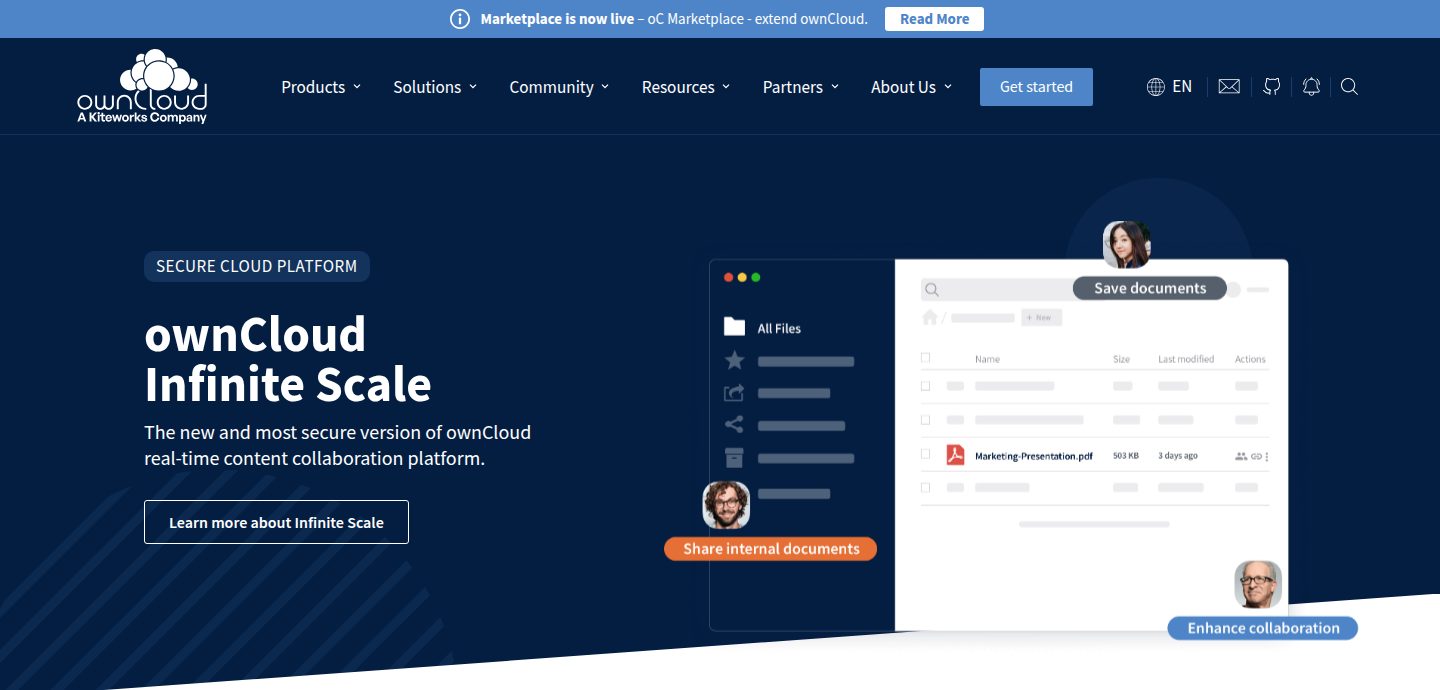 Screenshot of the ownCloud Infinite Scale website