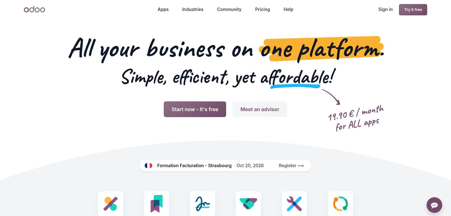 Screenshot of the Odoo website