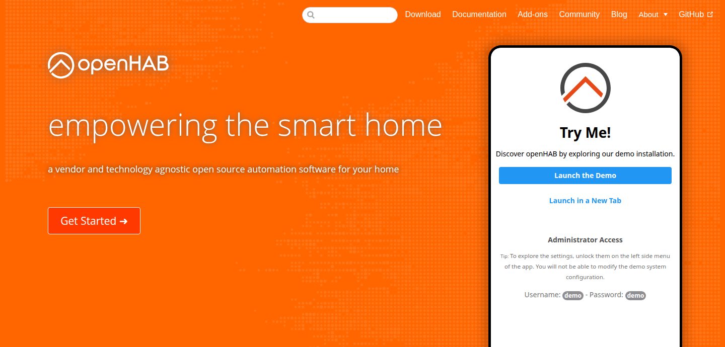 Screenshot of the openHAB website