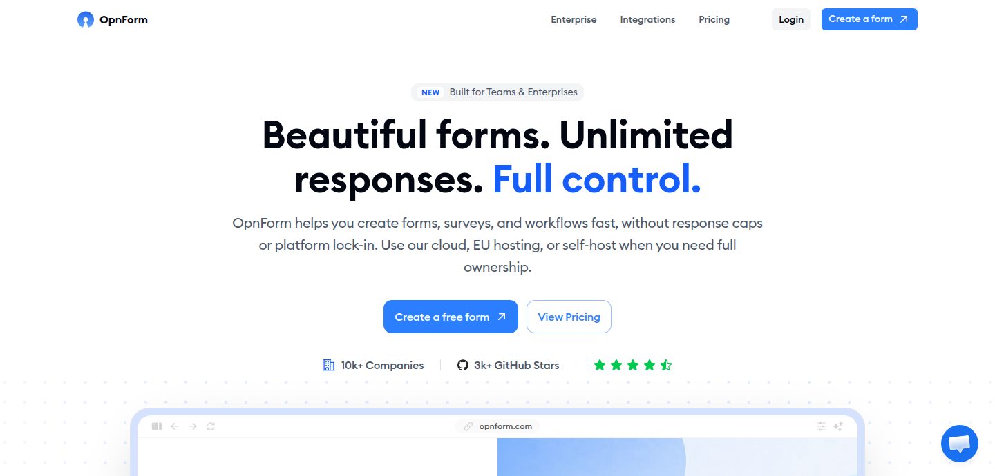 Screenshot of the OpnForm website