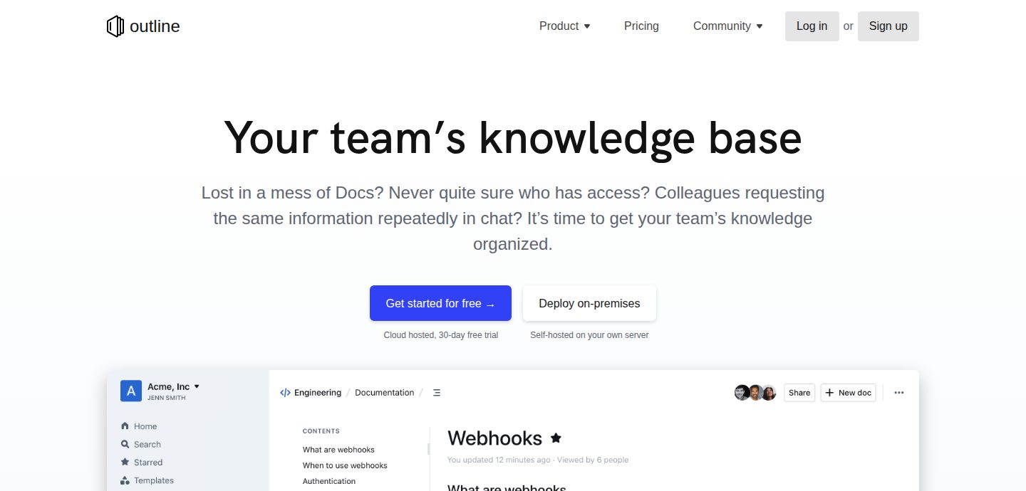 Screenshot of the Outline website