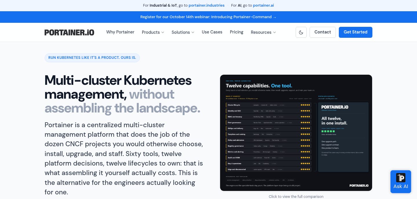 Screenshot of the Portainer website
