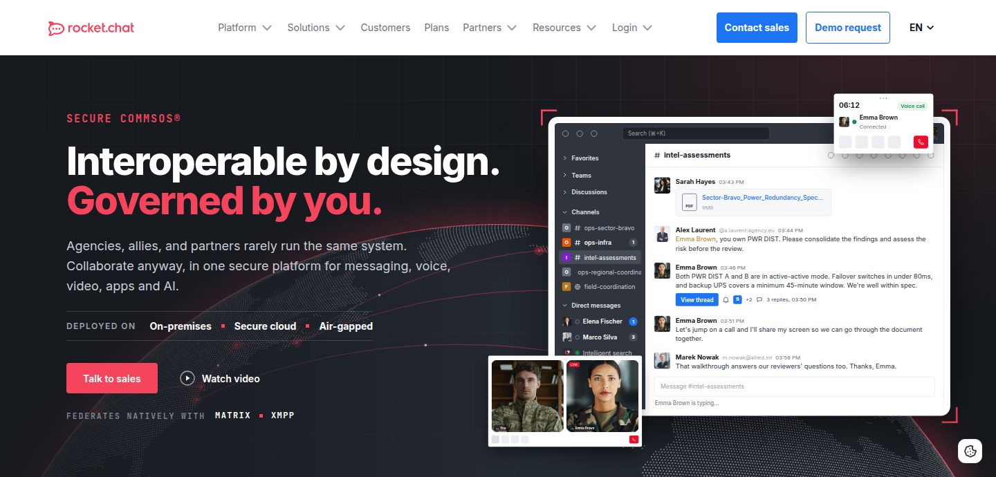 Screenshot of the Rocket.Chat website