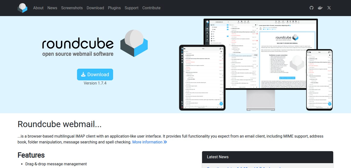Screenshot of the Roundcube website
