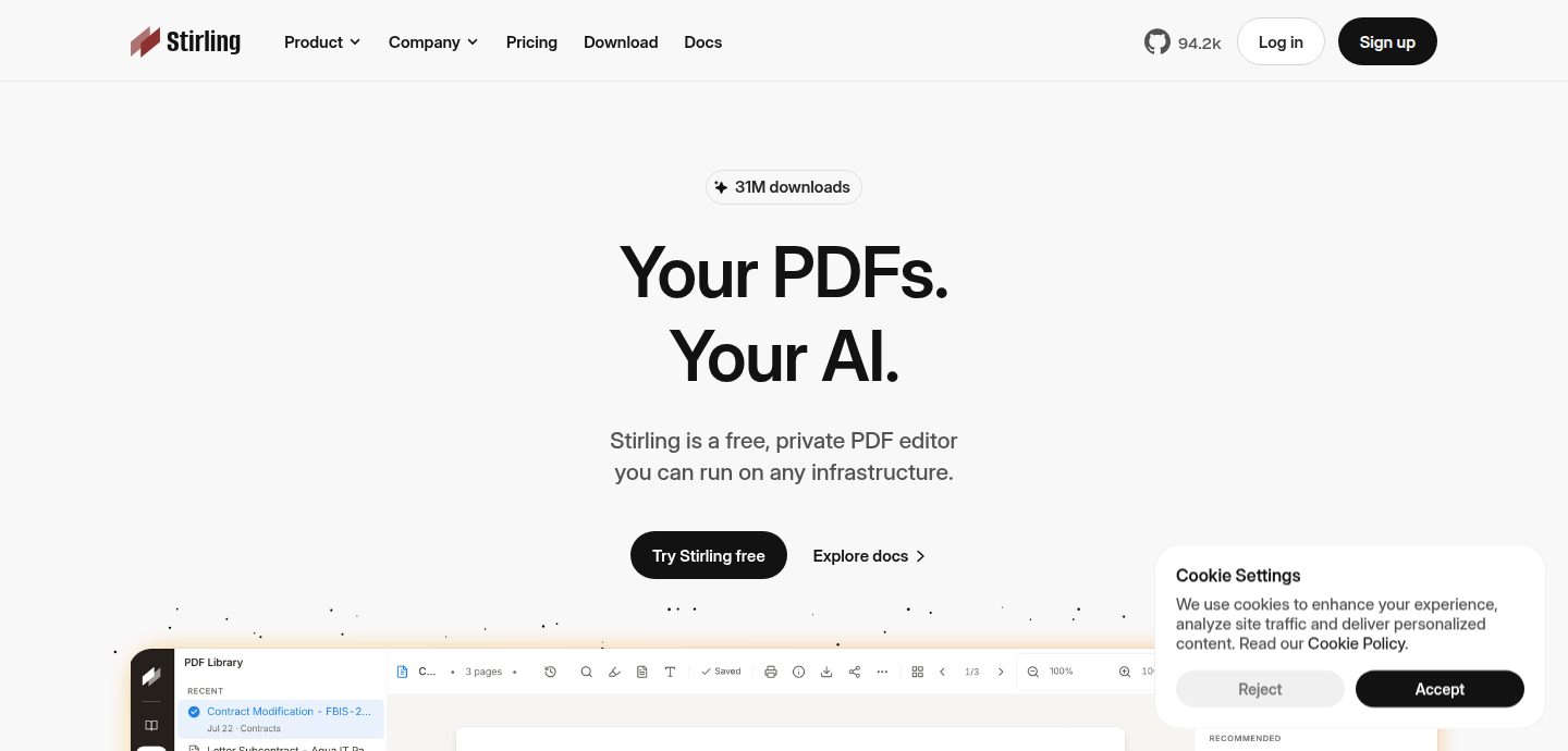 Screenshot of the Stirling PDF website