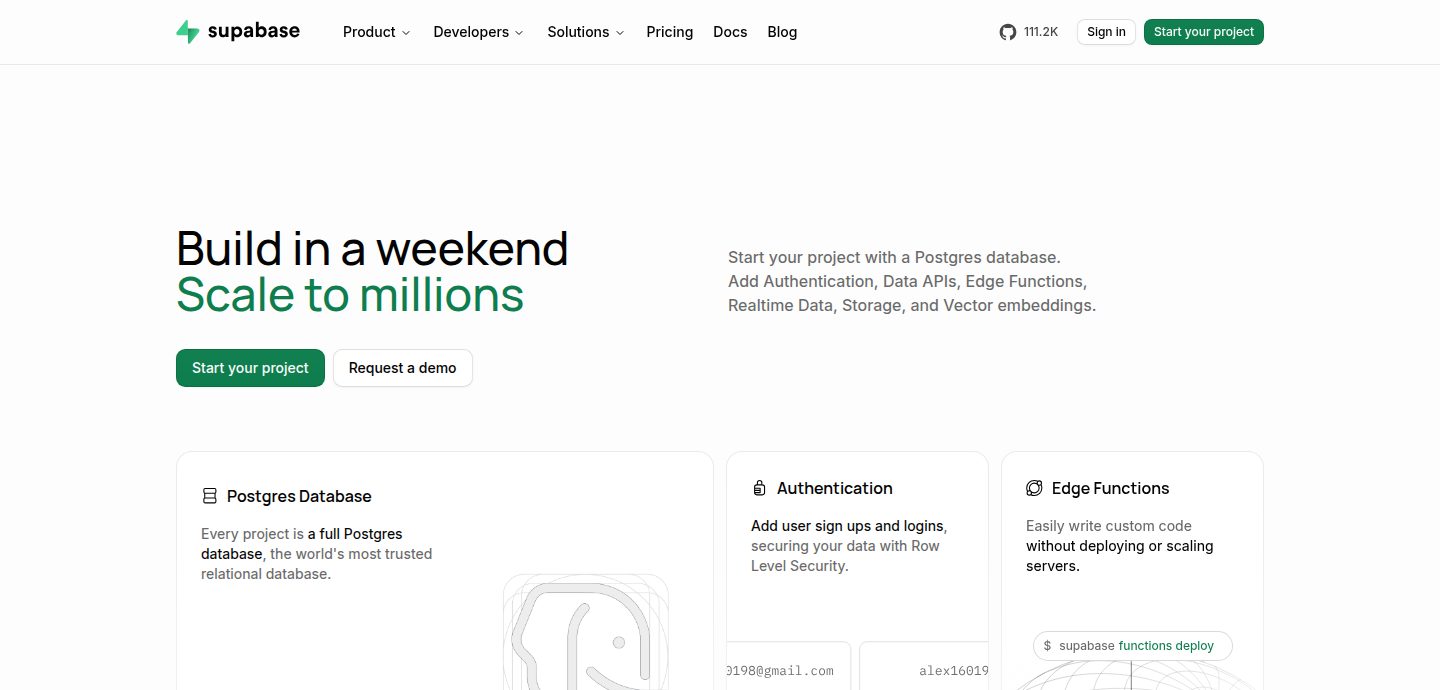 Screenshot of the Supabase website