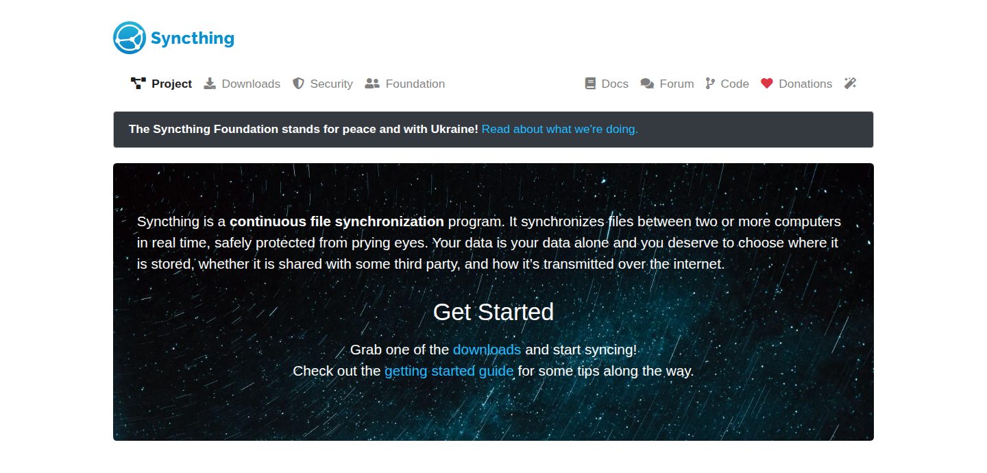 Screenshot of the Syncthing website