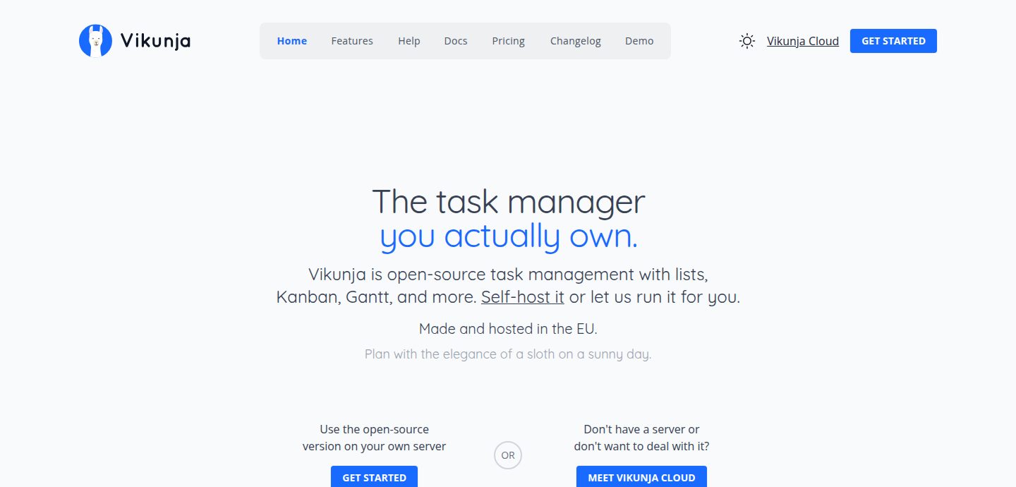Screenshot of the Vikunja website